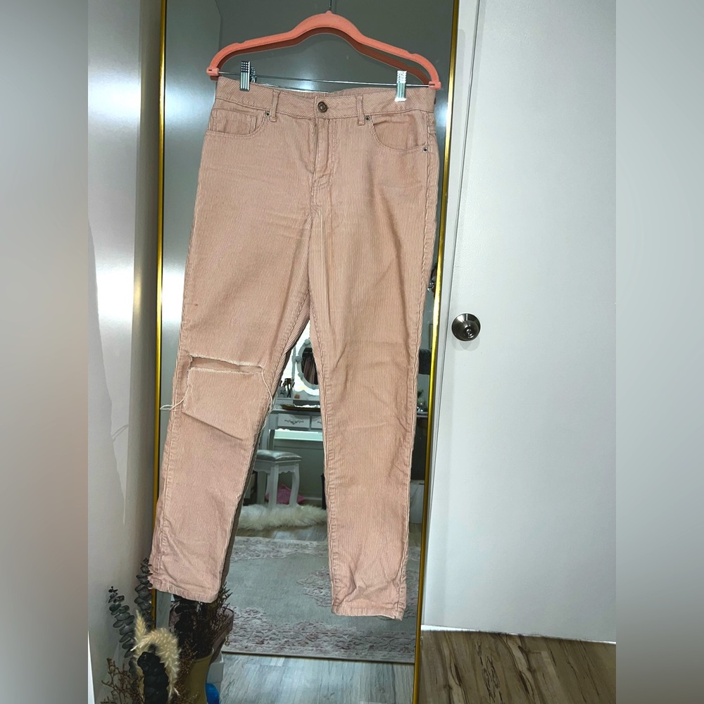 BLUSH PASTEL PINK CORDUROY MOM RIPPED JEANS PANTS F21